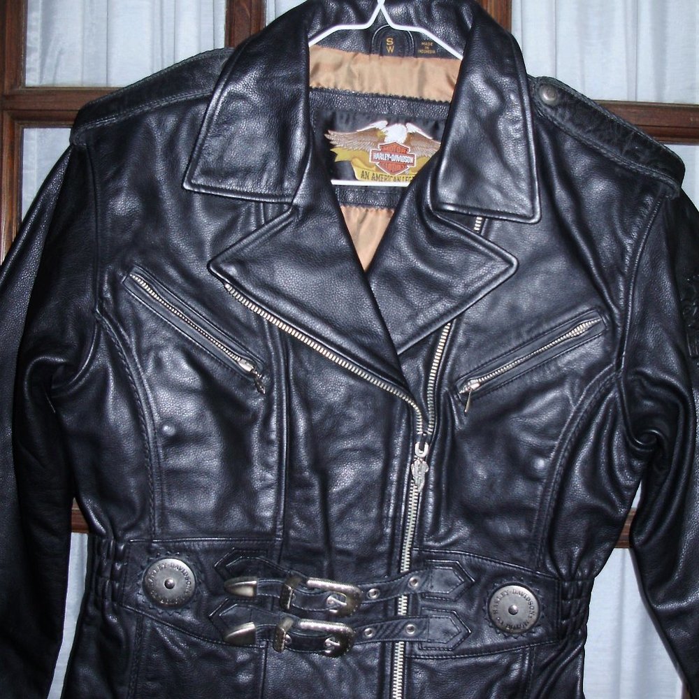 Harley Davidson Women's Black Leather Motorcycle Jacket, Size S